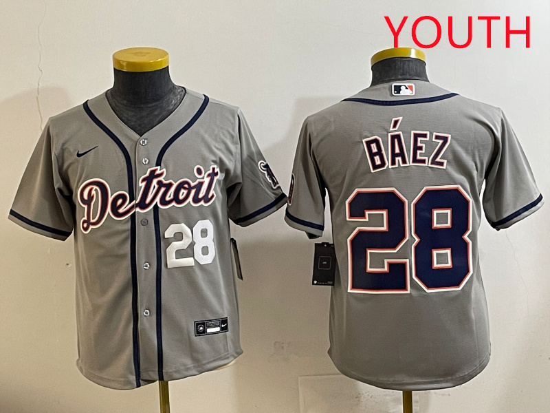 Youth 2025 Detroit Tigers #28 Baez grey Nike MLB jersey style 4